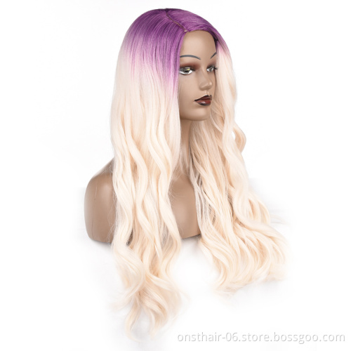 Best Price Premium Long Synthetic Wig 613 Body Wave Ombre 28inches Water Wave Wig  Middle Part For Black White Women Cosplay